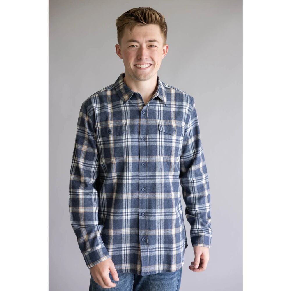Patagonia Fjord Flannel Button-Up Shirt Men's Large Navy Cream